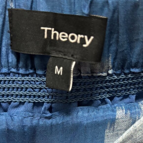 Theory Smocked Culotte Wide Leg Crop Pant In Spot Ikat Lawn Blue/White Size M - Picture 7 of 8